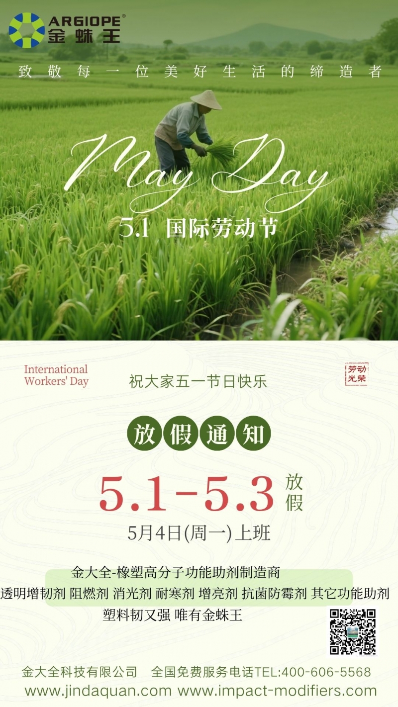 @所有塑料加工客戶，金大全科技五一放假 & 助劑訂單安排請(qǐng)查收